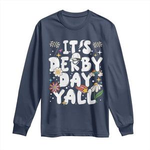 It's Derby Day Y'All Long Sleeve Shirt Retro Groovy KY Horse Racing TS02 Navy Print Your Wear