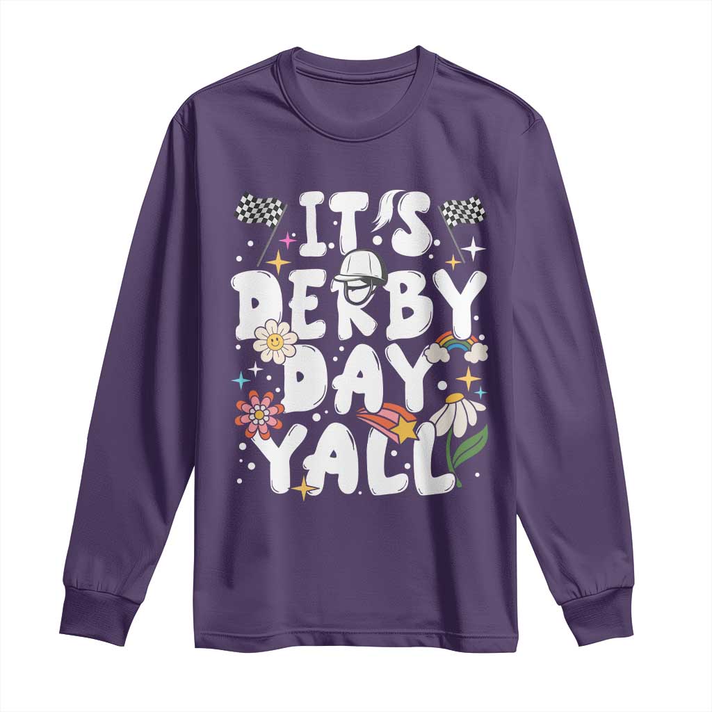 It's Derby Day Y'All Long Sleeve Shirt Retro Groovy KY Horse Racing TS02 Purple Print Your Wear