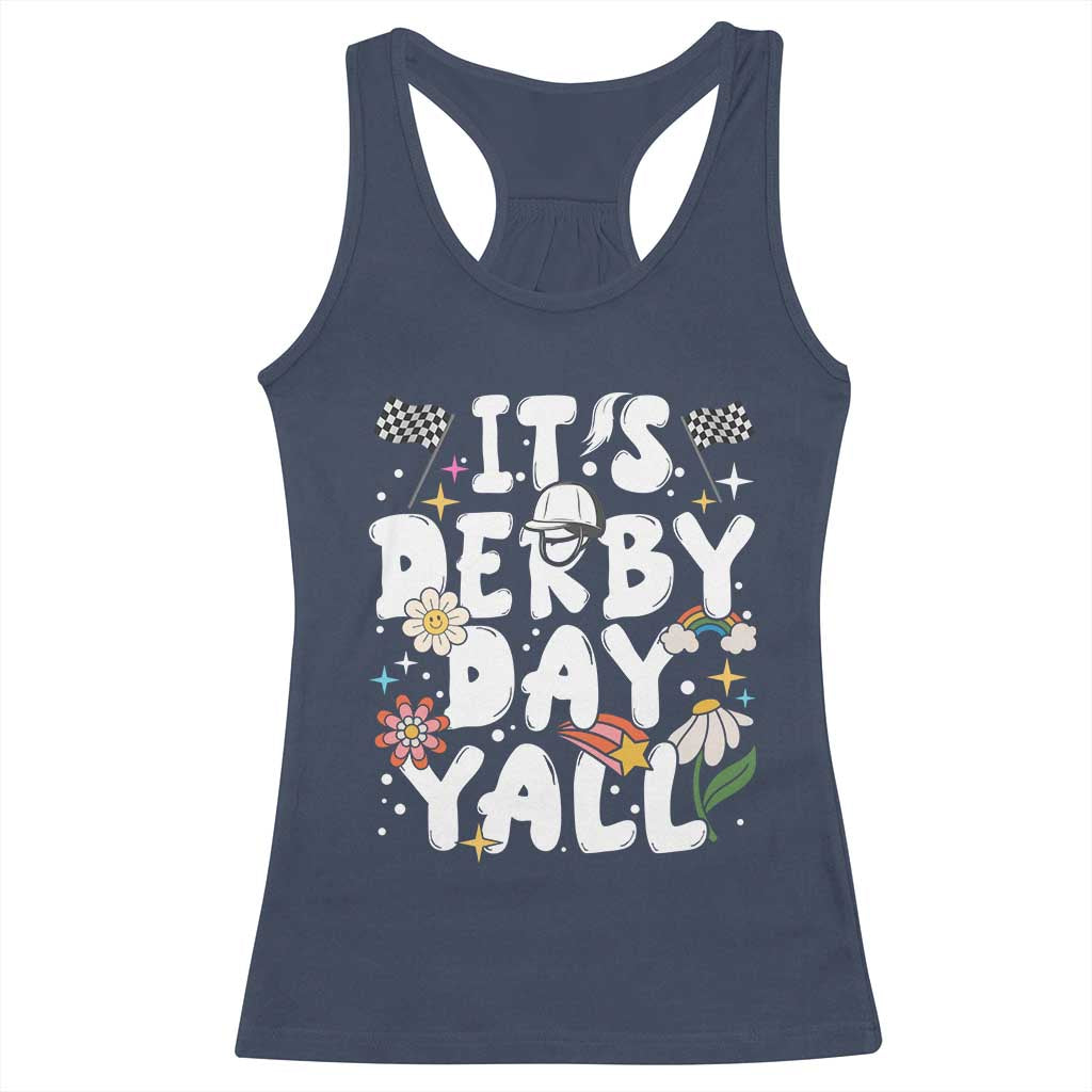 It's Derby Day Y'All Racerback Tank Top Retro Groovy KY Horse Racing TS02 Navy Print Your Wear