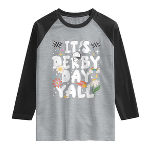 It's Derby Day Y'All Raglan Shirt Retro Groovy KY Horse Racing TS02 Heather Gray Black Print Your Wear