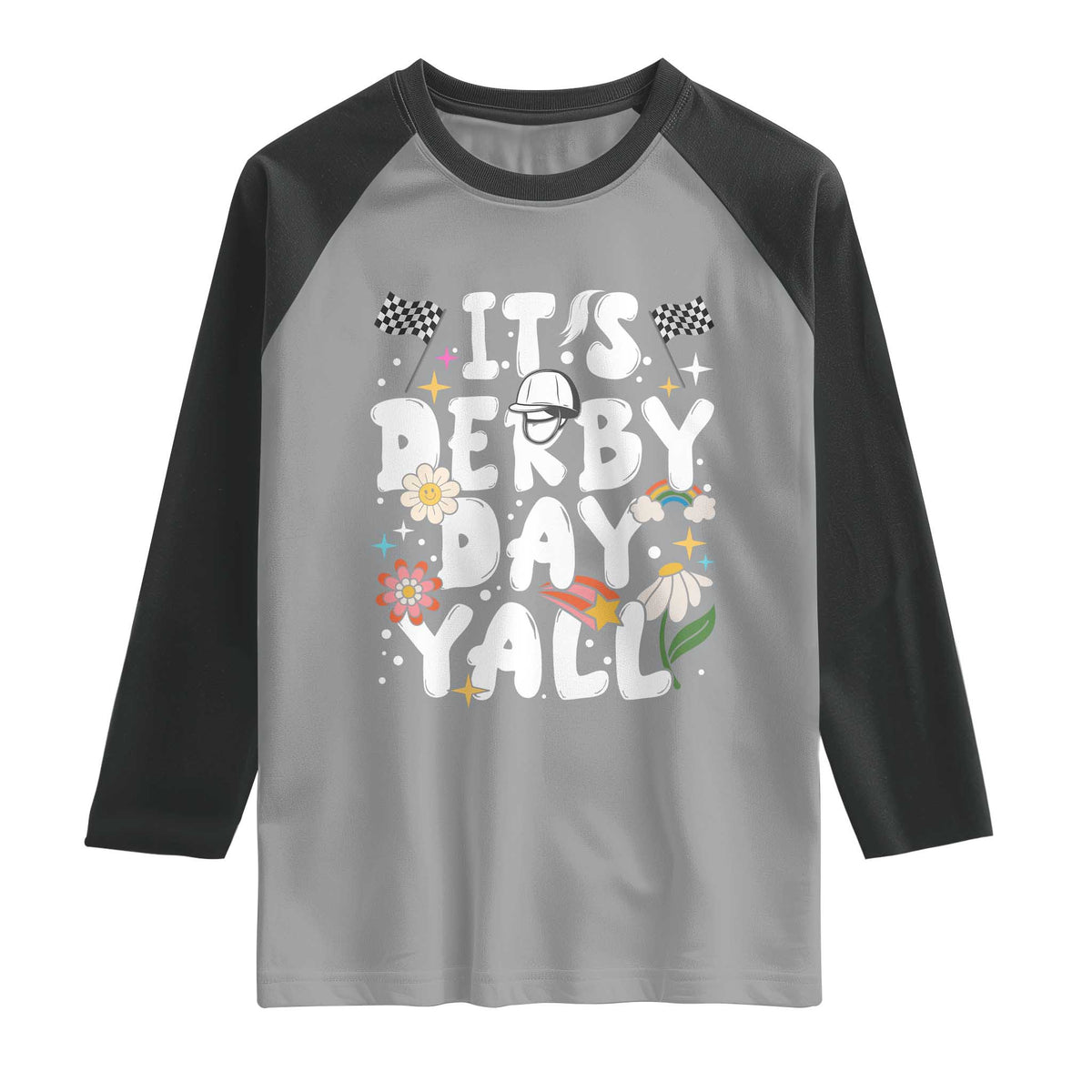 It's Derby Day Y'All Raglan Shirt Retro Groovy KY Horse Racing TS02 Sport Gray Black Print Your Wear