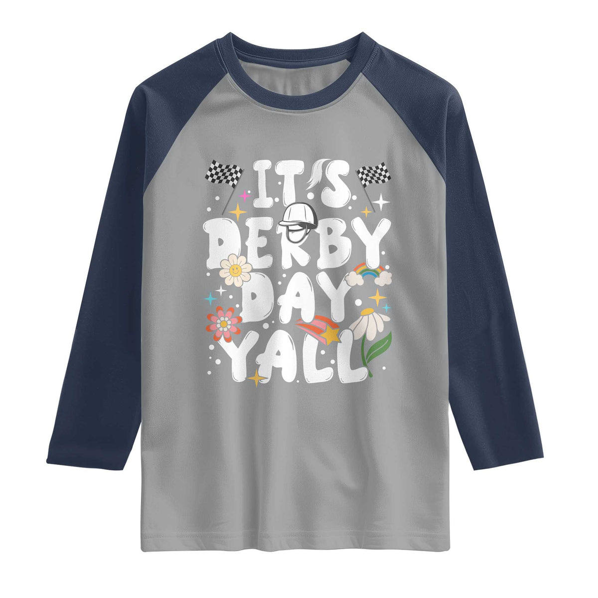It's Derby Day Y'All Raglan Shirt Retro Groovy KY Horse Racing TS02 Sport Gray Navy Print Your Wear