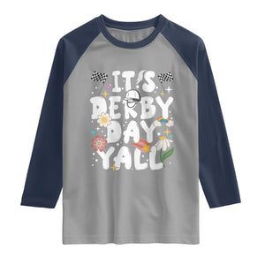 It's Derby Day Y'All Raglan Shirt Retro Groovy KY Horse Racing TS02 Sport Gray Navy Print Your Wear