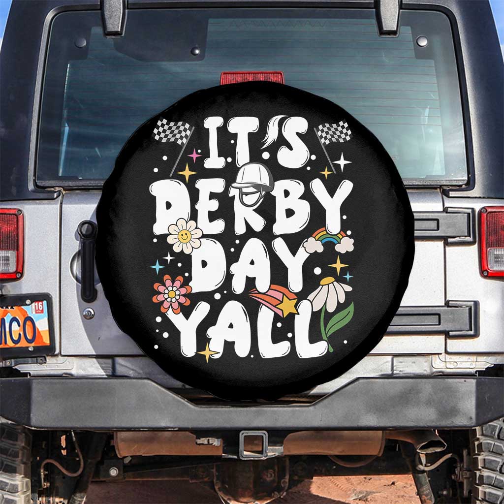 It's Derby Day Y'All Spare Tire Cover Retro Groovy KY Horse Racing TS02 No hole Black Print Your Wear