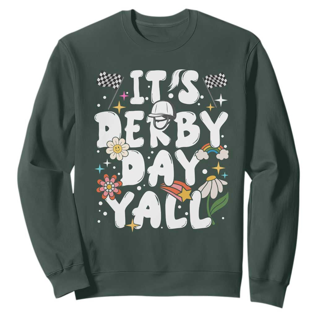 It's Derby Day Y'All Sweatshirt Retro Groovy KY Horse Racing TS02 Dark Forest Green Print Your Wear