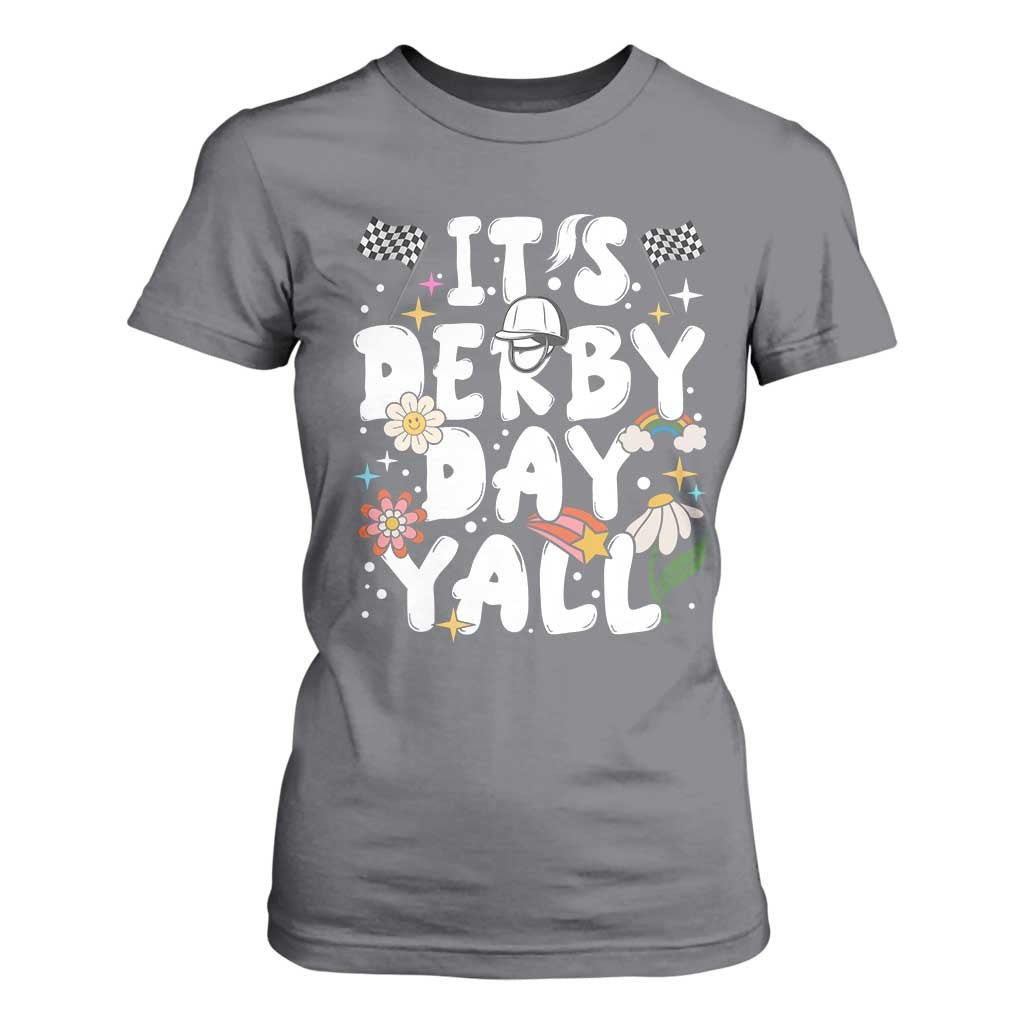 It's Derby Day Y'All T Shirt For Women Retro Groovy KY Horse Racing TS02 Charcoal Print Your Wear