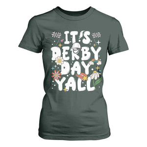 It's Derby Day Y'All T Shirt For Women Retro Groovy KY Horse Racing TS02 Dark Forest Green Print Your Wear