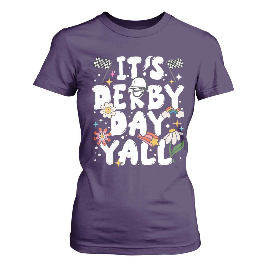 It's Derby Day Y'All T Shirt For Women Retro Groovy KY Horse Racing TS02 Purple Print Your Wear