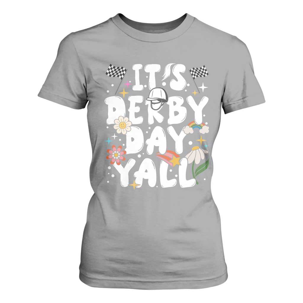 It's Derby Day Y'All T Shirt For Women Retro Groovy KY Horse Racing TS02 Sport Gray Print Your Wear