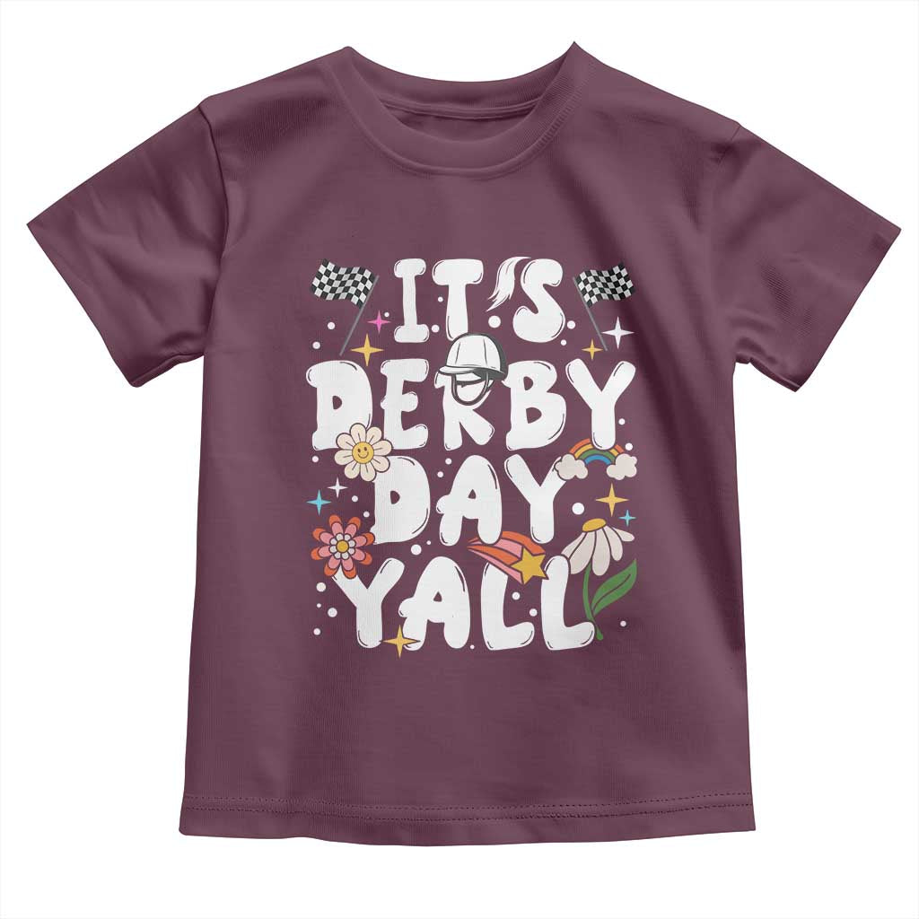 It's Derby Day Y'All Toddler T Shirt Retro Groovy KY Horse Racing TS02 Maroon Print Your Wear