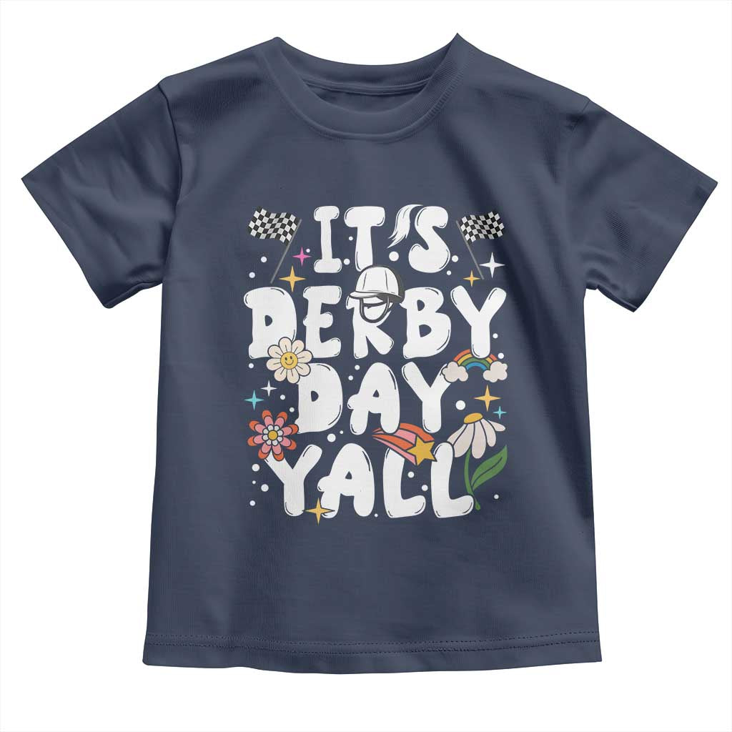 It's Derby Day Y'All Toddler T Shirt Retro Groovy KY Horse Racing TS02 Navy Print Your Wear