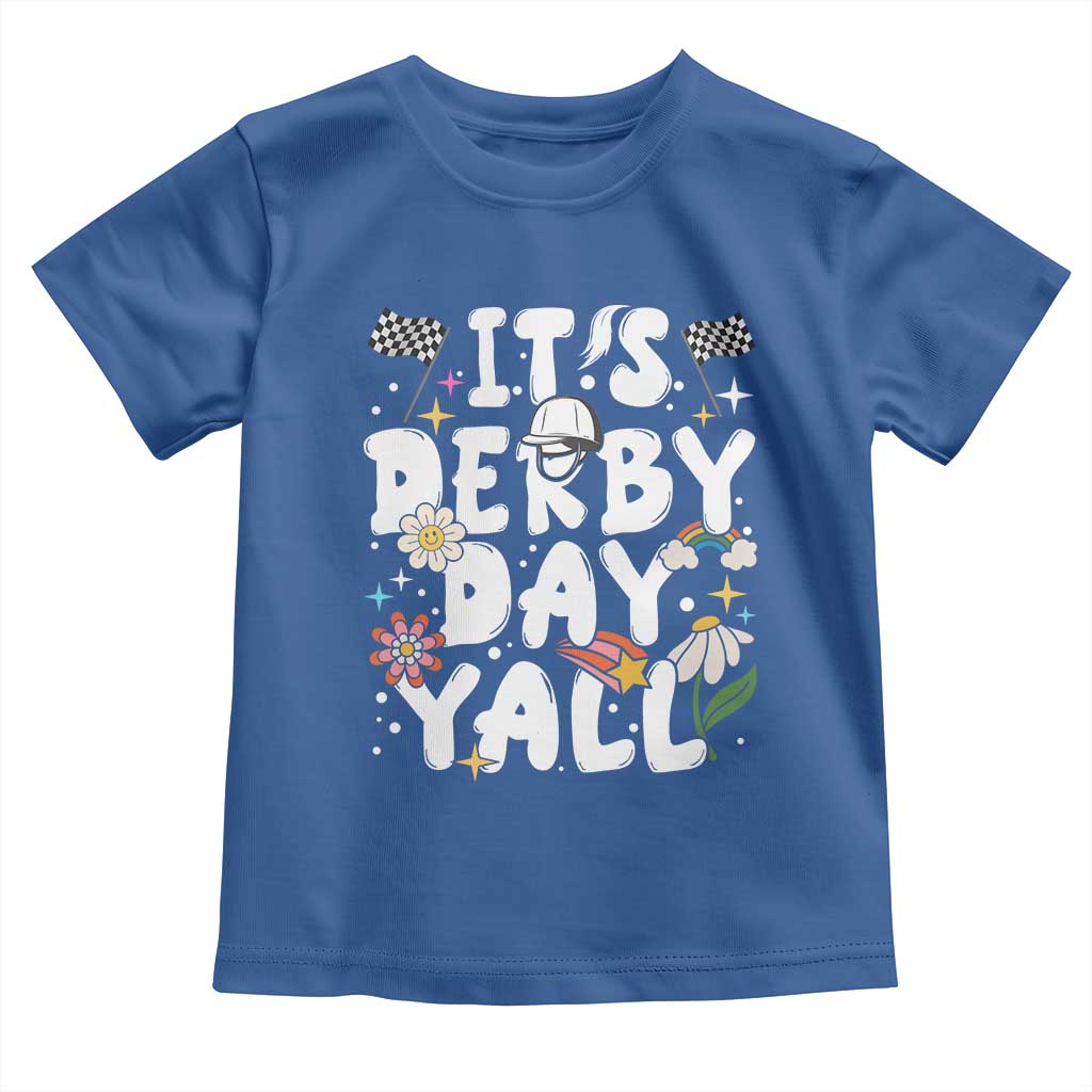 It's Derby Day Y'All Toddler T Shirt Retro Groovy KY Horse Racing TS02 Royal Blue Print Your Wear