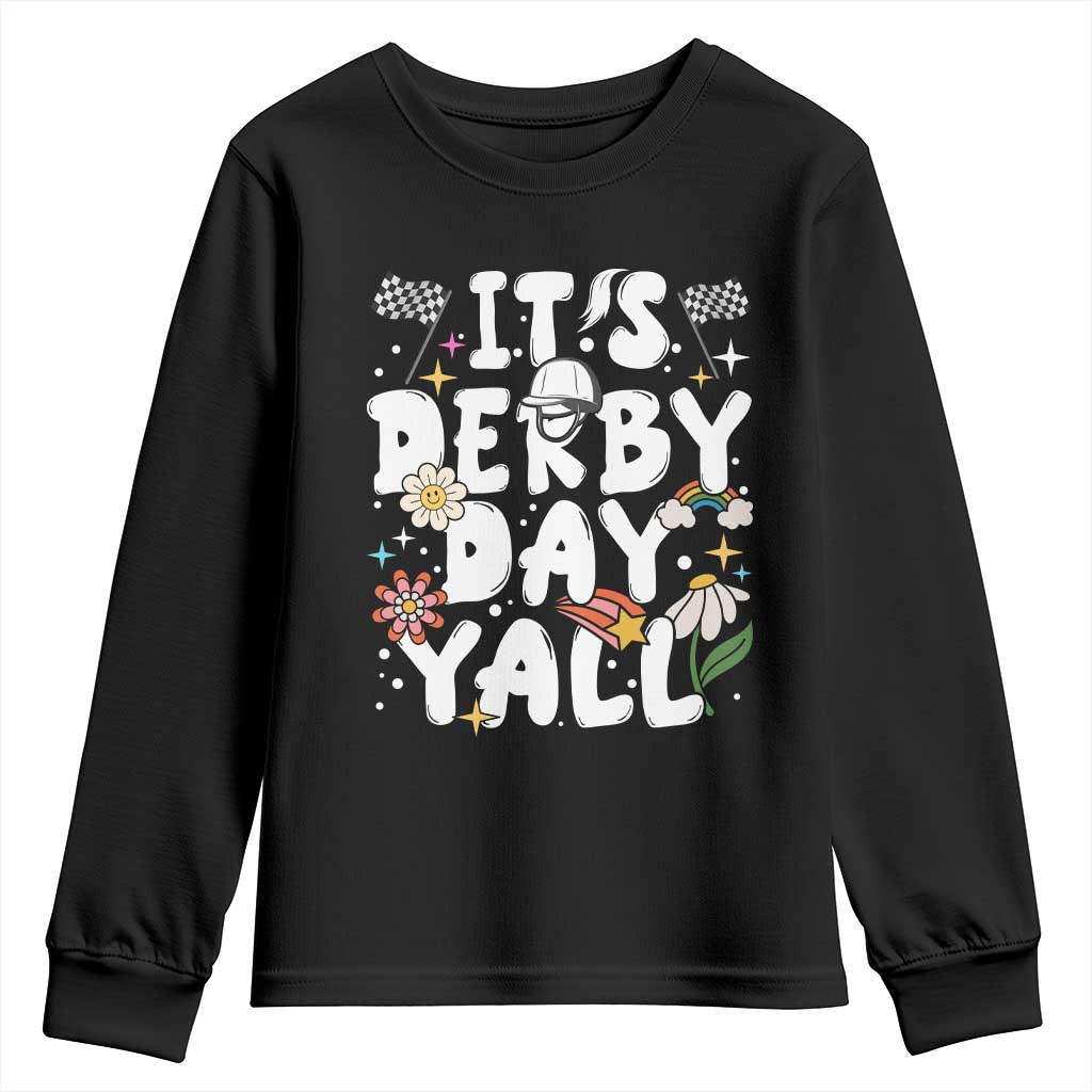 It's Derby Day Y'All Youth Sweatshirt Retro Groovy KY Horse Racing TS02 Black Print Your Wear