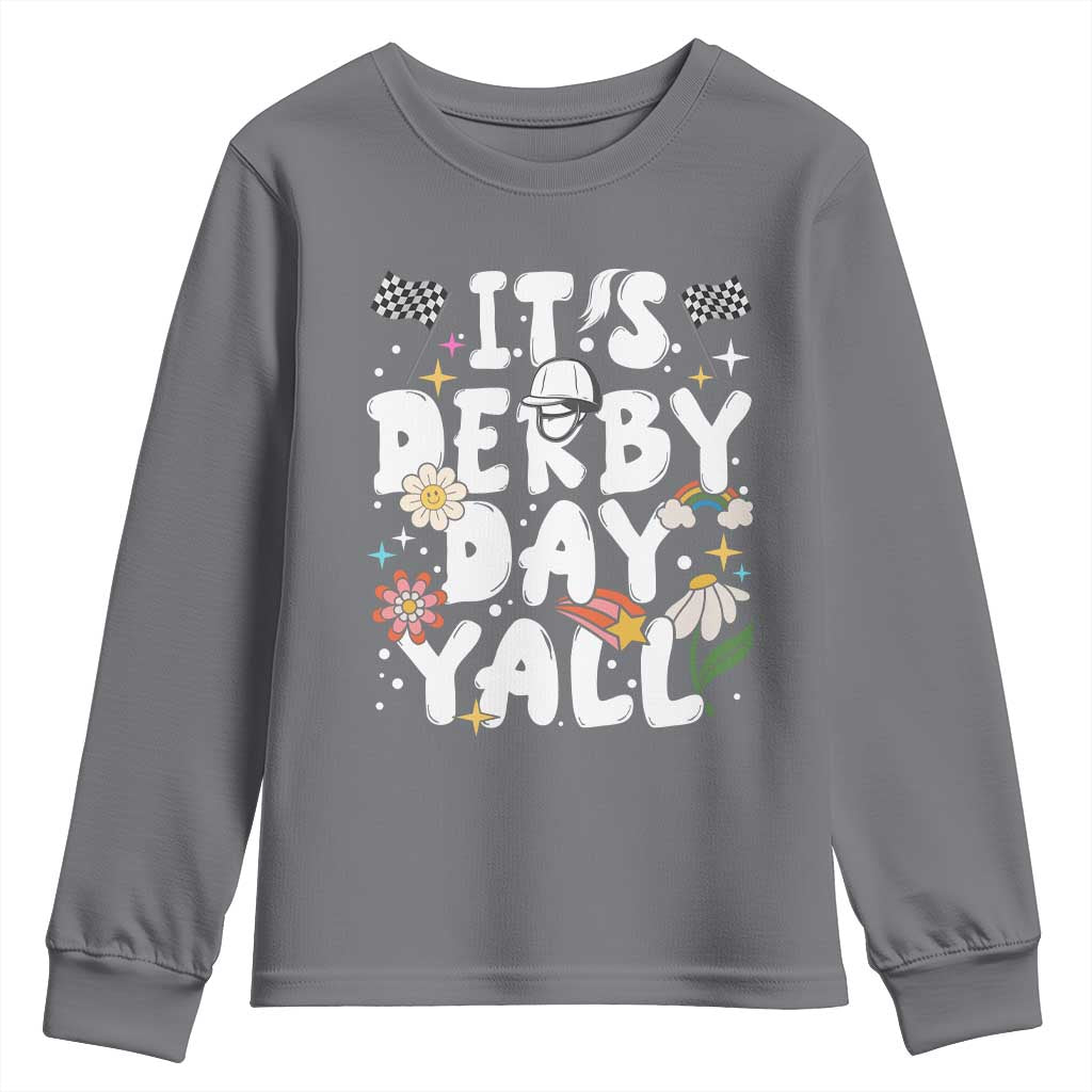 It's Derby Day Y'All Youth Sweatshirt Retro Groovy KY Horse Racing TS02 Charcoal Print Your Wear