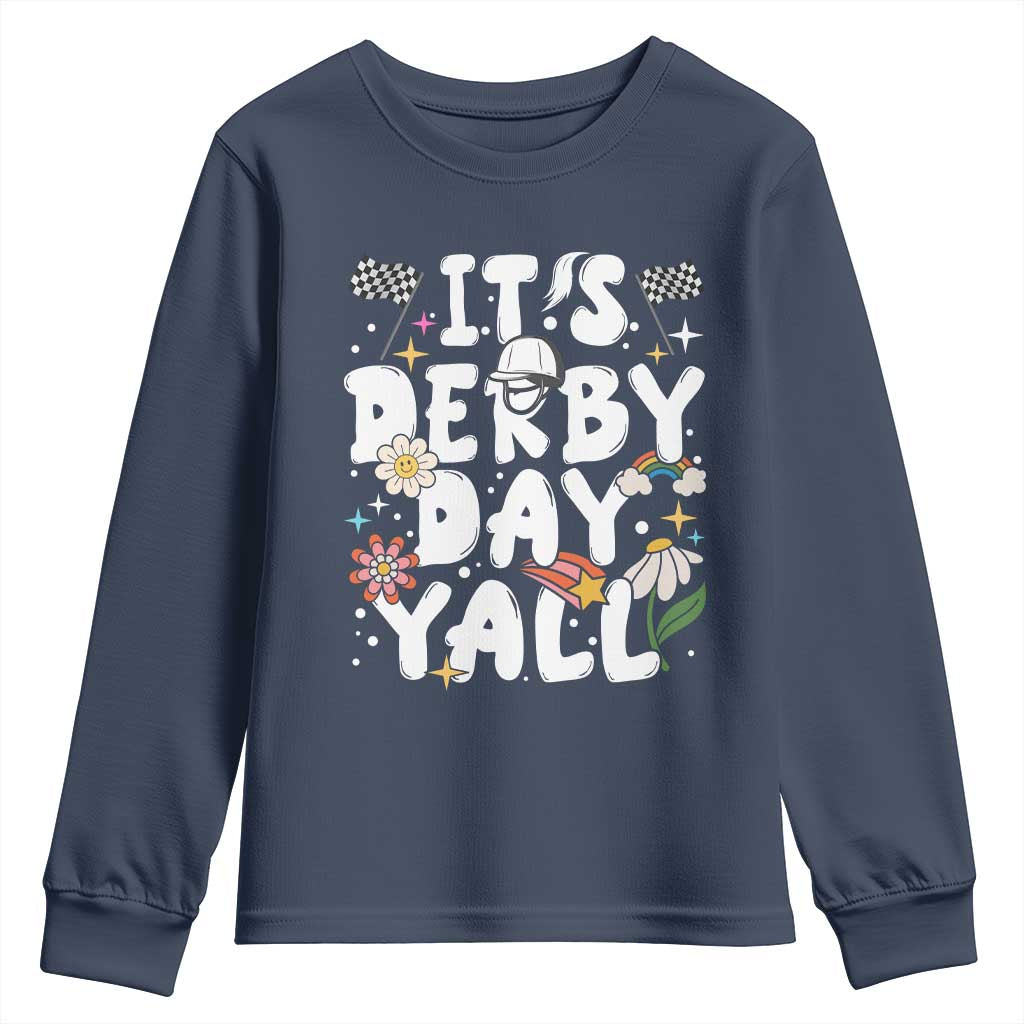 It's Derby Day Y'All Youth Sweatshirt Retro Groovy KY Horse Racing TS02 Navy Print Your Wear