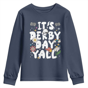 It's Derby Day Y'All Youth Sweatshirt Retro Groovy KY Horse Racing TS02 Navy Print Your Wear