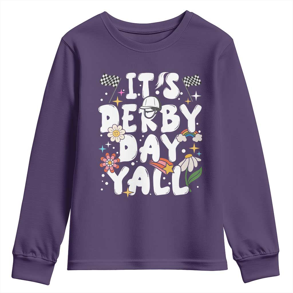 It's Derby Day Y'All Youth Sweatshirt Retro Groovy KY Horse Racing TS02 Purple Print Your Wear