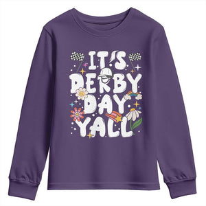 It's Derby Day Y'All Youth Sweatshirt Retro Groovy KY Horse Racing TS02 Purple Print Your Wear