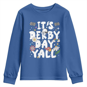 It's Derby Day Y'All Youth Sweatshirt Retro Groovy KY Horse Racing TS02 Royal Blue Print Your Wear