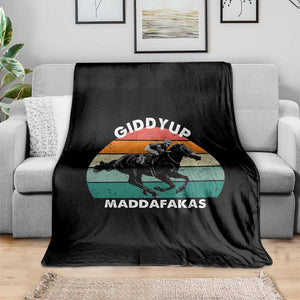 Giddy Up Madafakas Retro Sunset Horse Racing Throw Blanket Funny Sarcastic Equestrian Jockey Vintage 70s TS02 Print Your Wear
