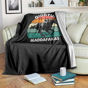 Giddy Up Madafakas Retro Sunset Horse Racing Throw Blanket Funny Sarcastic Equestrian Jockey Vintage 70s TS02 Print Your Wear