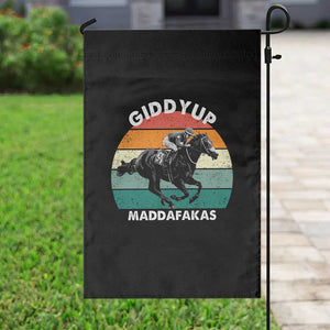 Giddy Up Madafakas Retro Sunset Horse Racing Garden Flag Funny Sarcastic Equestrian Jockey Vintage 70s TS02 Print Your Wear