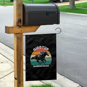Giddy Up Madafakas Retro Sunset Horse Racing Garden Flag Funny Sarcastic Equestrian Jockey Vintage 70s TS02 Print Your Wear
