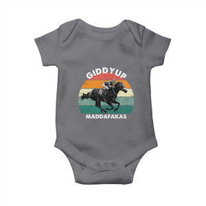 Giddy Up Madafakas Retro Sunset Horse Racing Baby Onesie Funny Sarcastic Equestrian Jockey Vintage 70s TS02 Charcoal Print Your Wear