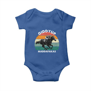 Giddy Up Madafakas Retro Sunset Horse Racing Baby Onesie Funny Sarcastic Equestrian Jockey Vintage 70s TS02 Royal Blue Print Your Wear