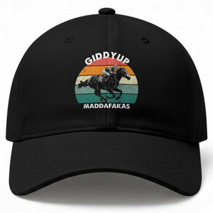 Giddy Up Madafakas Retro Sunset Horse Racing Baseball Cap Funny Sarcastic Equestrian Jockey Vintage 70s TS02 Print Your Wear