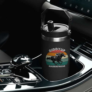 Giddy Up Madafakas Retro Sunset Horse Racing Flip Straw Tumbler Funny Sarcastic Equestrian Jockey Vintage 70s TS02 Print Your Wear