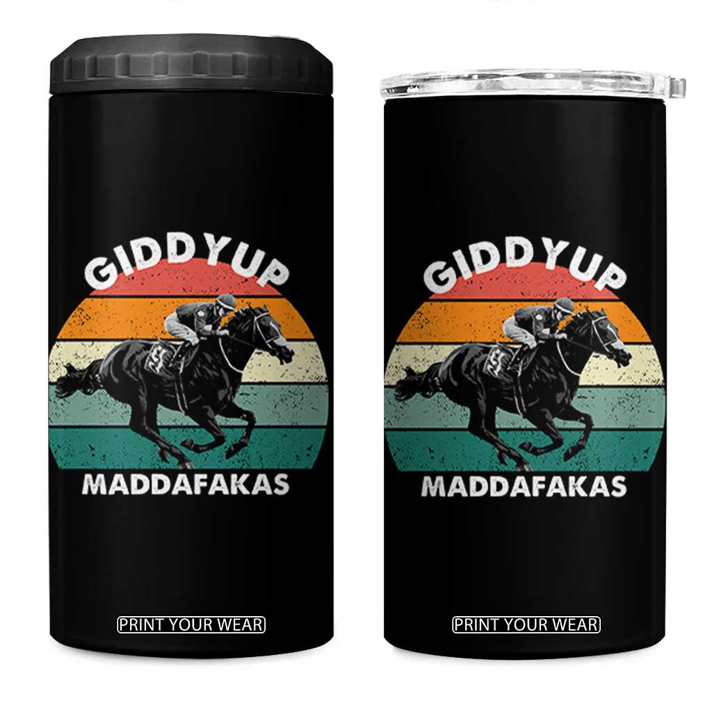Giddy Up Madafakas Retro Sunset Horse Racing 4 in 1 Can Cooler Tumbler Funny Sarcastic Equestrian Jockey Vintage 70s TS02 One Size: 16 oz Black Print Your Wear