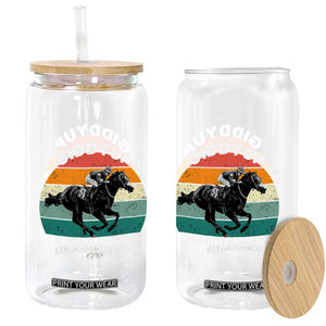 Giddy Up Madafakas Retro Sunset Horse Racing Glass Can Funny Sarcastic Equestrian Jockey Vintage 70s TS02 Print Your Wear