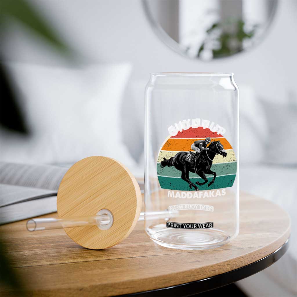 Giddy Up Madafakas Retro Sunset Horse Racing Glass Can Funny Sarcastic Equestrian Jockey Vintage 70s TS02 Print Your Wear