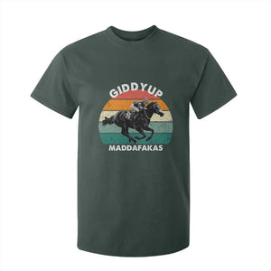Giddy Up Madafakas Retro Sunset Horse Racing T Shirt For Kid Funny Sarcastic Equestrian Jockey Vintage 70s TS02 Dark Forest Green Print Your Wear