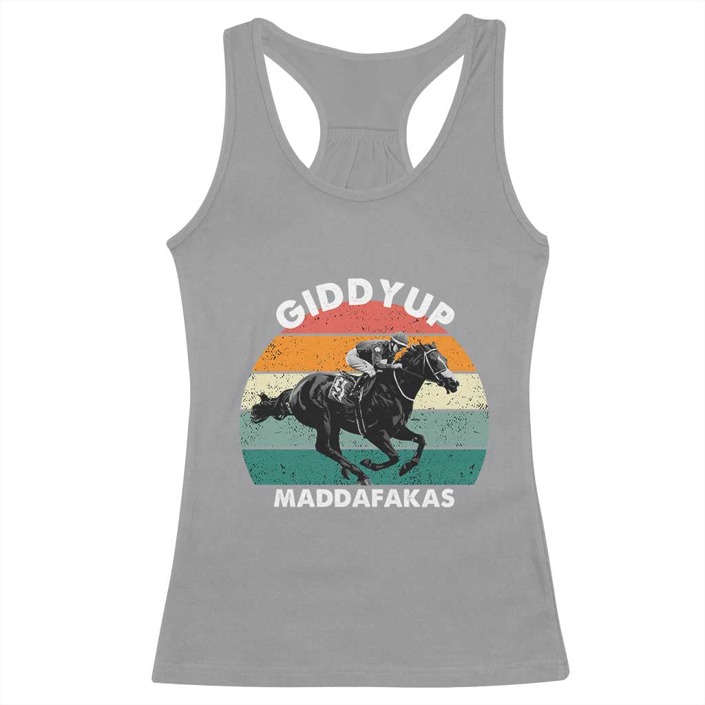 Giddy Up Madafakas Retro Sunset Horse Racing Racerback Tank Top Funny Sarcastic Equestrian Jockey Vintage 70s TS02 Sport Gray Print Your Wear