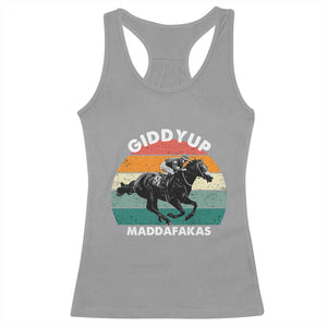 Giddy Up Madafakas Retro Sunset Horse Racing Racerback Tank Top Funny Sarcastic Equestrian Jockey Vintage 70s TS02 Sport Gray Print Your Wear