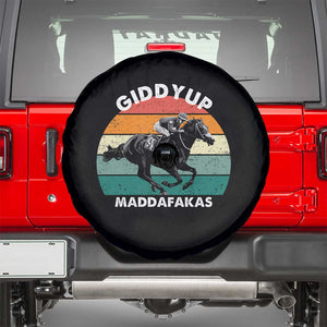Giddy Up Madafakas Retro Sunset Horse Racing Spare Tire Cover Funny Sarcastic Equestrian Jockey Vintage 70s TS02 Black Print Your Wear