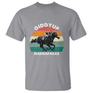 Giddy Up Madafakas Retro Sunset Horse Racing T Shirt Funny Sarcastic Equestrian Jockey Vintage 70s TS02 Sport Gray Print Your Wear