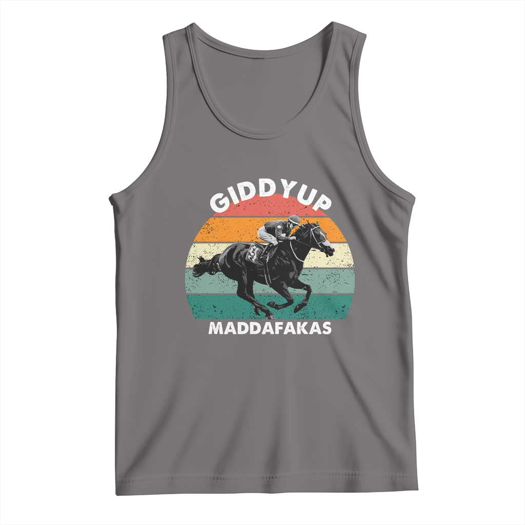 Giddy Up Madafakas Retro Sunset Horse Racing Tank Top Funny Sarcastic Equestrian Jockey Vintage 70s TS02 Deep Heather Print Your Wear