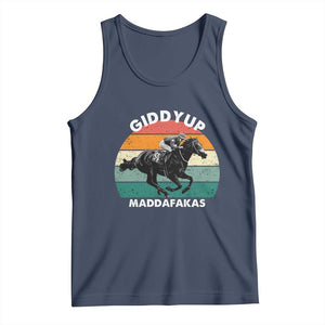 Giddy Up Madafakas Retro Sunset Horse Racing Tank Top Funny Sarcastic Equestrian Jockey Vintage 70s TS02 Navy Print Your Wear