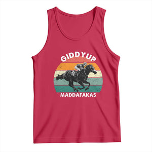 Giddy Up Madafakas Retro Sunset Horse Racing Tank Top Funny Sarcastic Equestrian Jockey Vintage 70s TS02 Red Print Your Wear