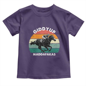 Giddy Up Madafakas Retro Sunset Horse Racing Toddler T Shirt Funny Sarcastic Equestrian Jockey Vintage 70s TS02 Purple Print Your Wear