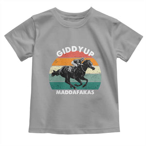 Giddy Up Madafakas Retro Sunset Horse Racing Toddler T Shirt Funny Sarcastic Equestrian Jockey Vintage 70s TS02 Sport Gray Print Your Wear