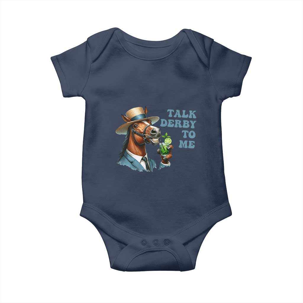 Talk Derby To Me Baby Onesie Funny Horse Racing KY Racing Day TS02 Navy Print Your Wear