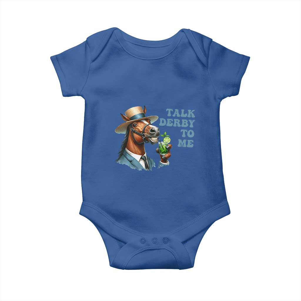 Talk Derby To Me Baby Onesie Funny Horse Racing KY Racing Day TS02 Royal Blue Print Your Wear