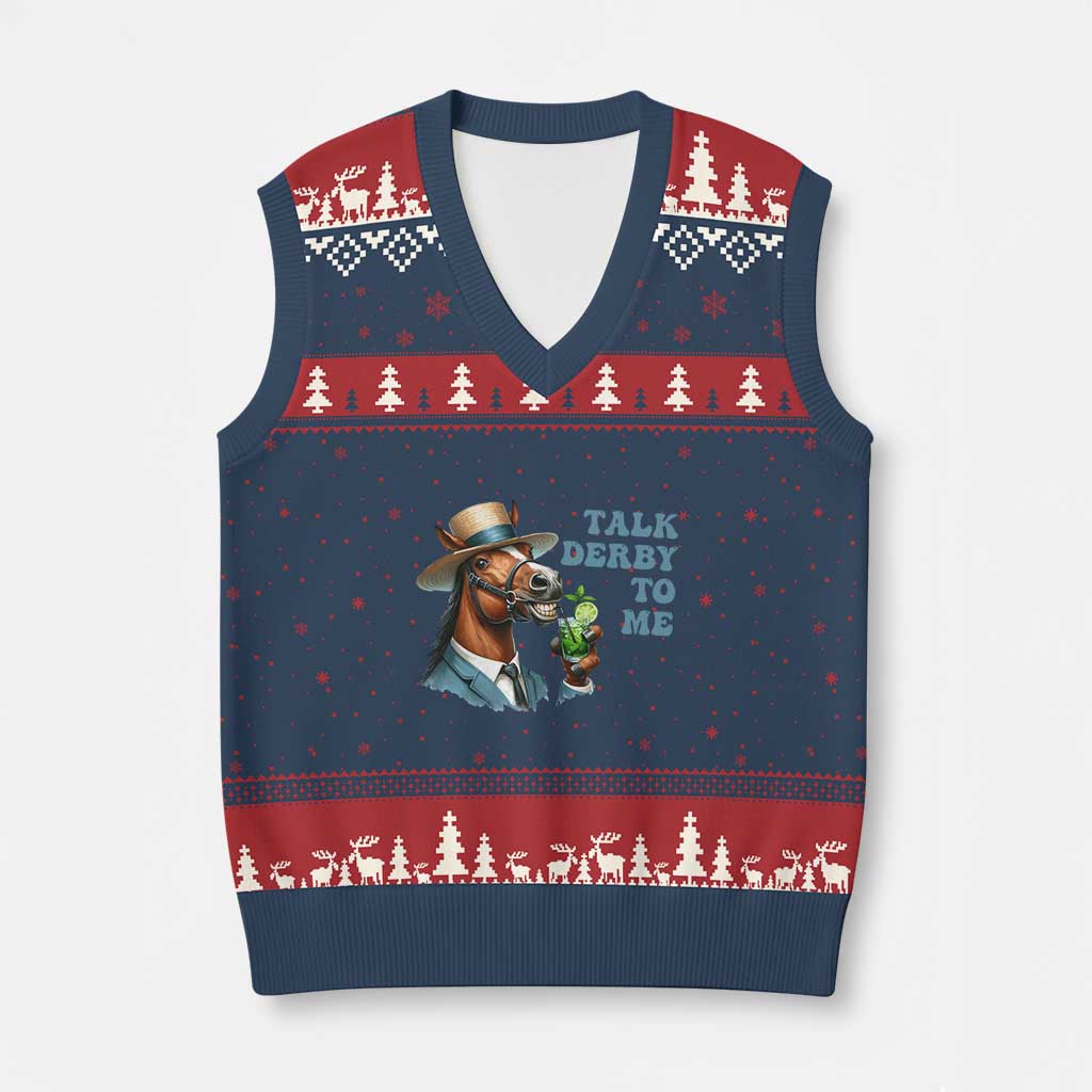 Talk Derby To Me V-Neck Knit Sweater Vest Funny Horse Racing KY Racing Day TS02 Navy Red Print Your Wear
