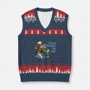 Talk Derby To Me V-Neck Knit Sweater Vest Funny Horse Racing KY Racing Day TS02 Navy Red Print Your Wear