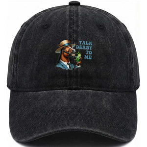 Talk Derby To Me Washed Cotton Baseball Cap Funny Horse Racing KY Racing Day TS02 Print Your Wear