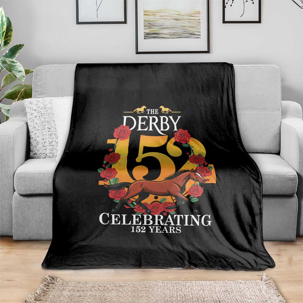 Celebrating 152 Years Horse Racing Anniversary Horseshoe Graphic Throw Blanket Elegant Run Lucky Charm Floral 152nd Anniversary TS02 Print Your Wear